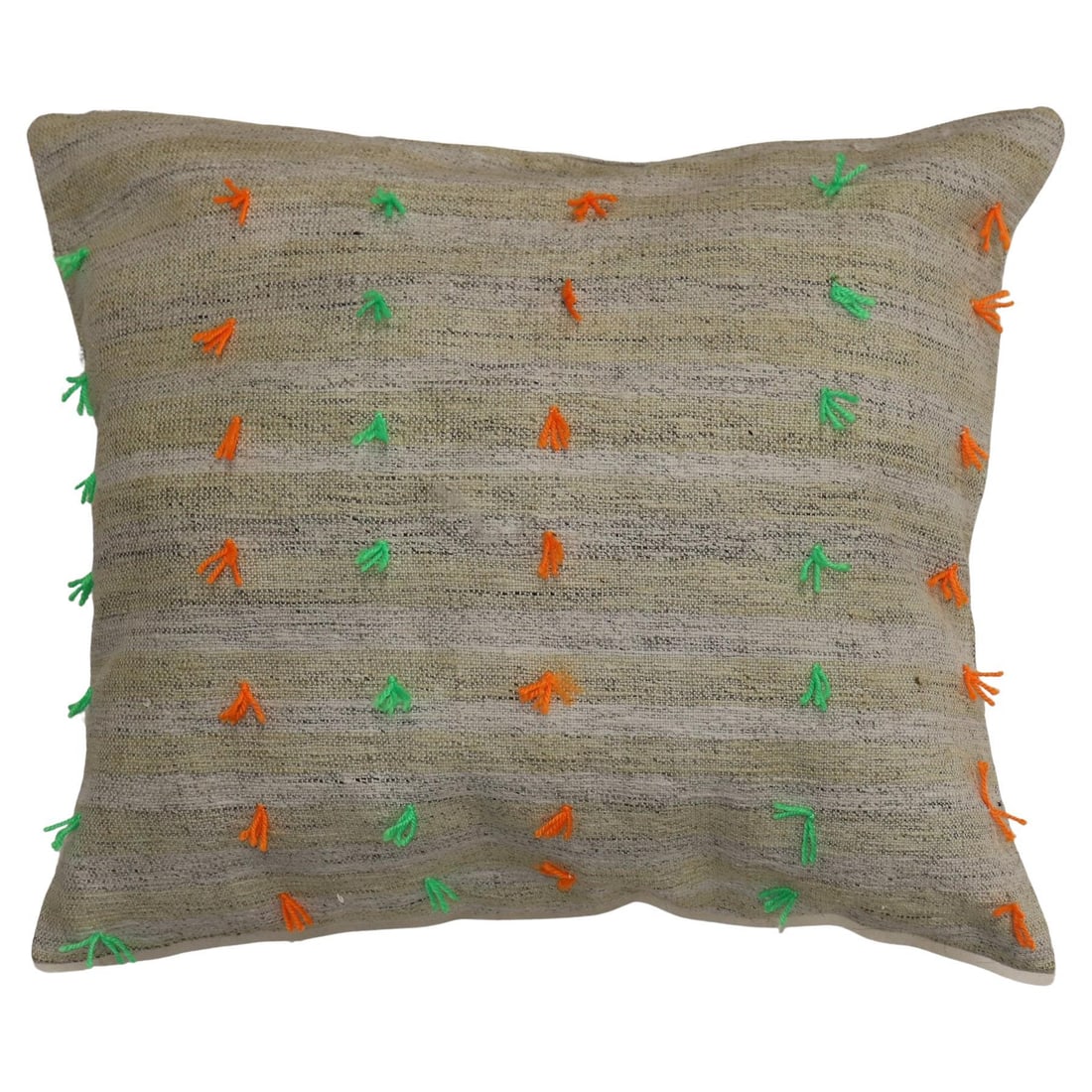 Zabihi Vintage Turkish Wool Striped Bohemian Kilim Pillow 20 x 23: Zabihi Vintage Turkish Wool Striped Bohemian Kilim Pillow 20 x 23 Add a touch of bohemian charm to your space with this colorful flaring wool modern striped kilim pillow. Crafted from a vintage Turkis