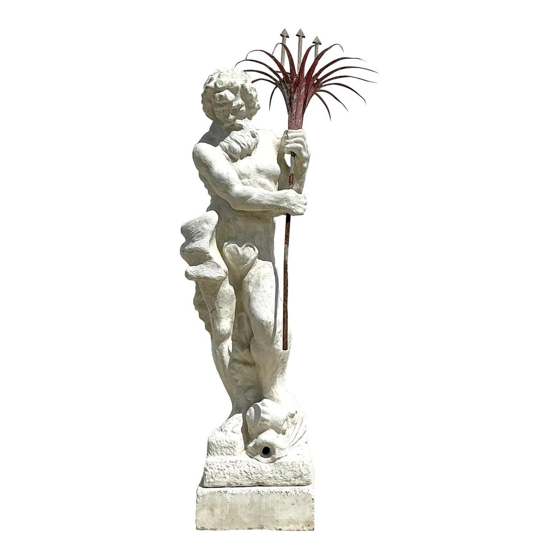 Monumental Vintage Regency Cast Concrete Neptune Statue 80.5" Tall: Monumental Vintage Regency Cast Concrete Neptune Statue 80.5" Tall Make a commanding design statement with this monumental Vintage Regency Neptune Statue, a rare sculptural masterpiece crafted in cast
