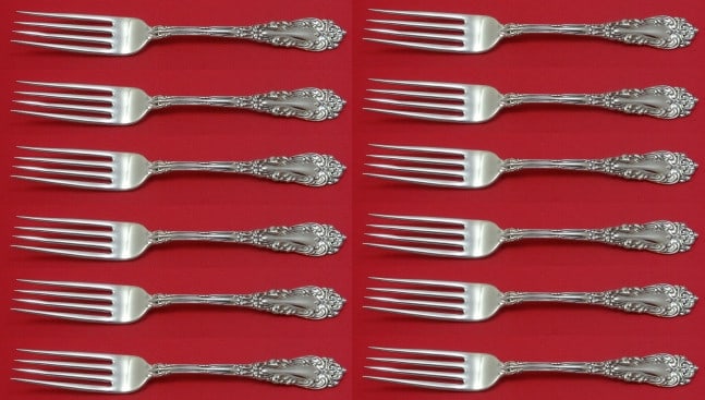 Amston Athene Crescendo Sterling Silver Forks Set of 12 pcs 7 1/8": Amston Athene Crescendo Sterling Silver Forks Set of 12 pcs 7 1/8" Enhance your dining experience with this exquisite set of 12 sterling silver regular forks in the elegant Athene Crescendo pattern by