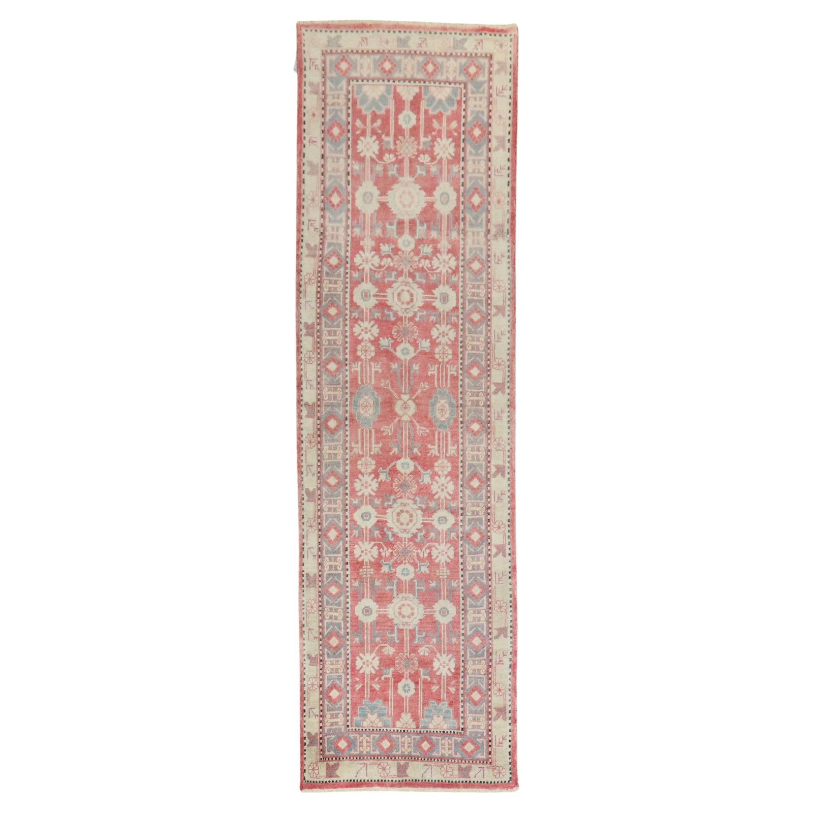 Vintage Red Khotan Runner Oushak Style Hand-Knotted Wool 29x95 in (1 of 10)
