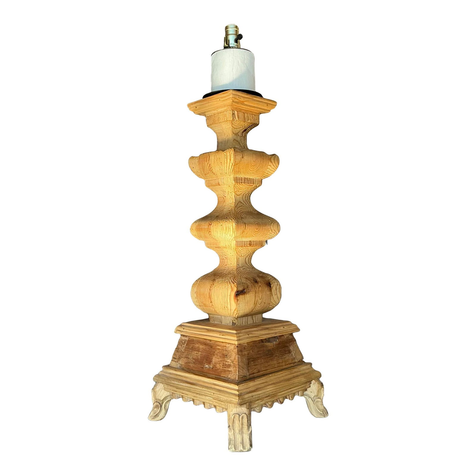 Vintage Boho Carved Wood Pillar Lamp 12.25x35.25 (1 of 9)