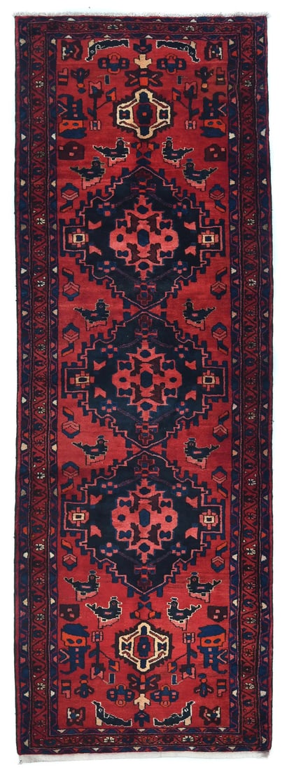 Vintage Tribal Floral Design Hand-Knotted Wool Runner Rug 3'6 x 10'2 (1 of 12)