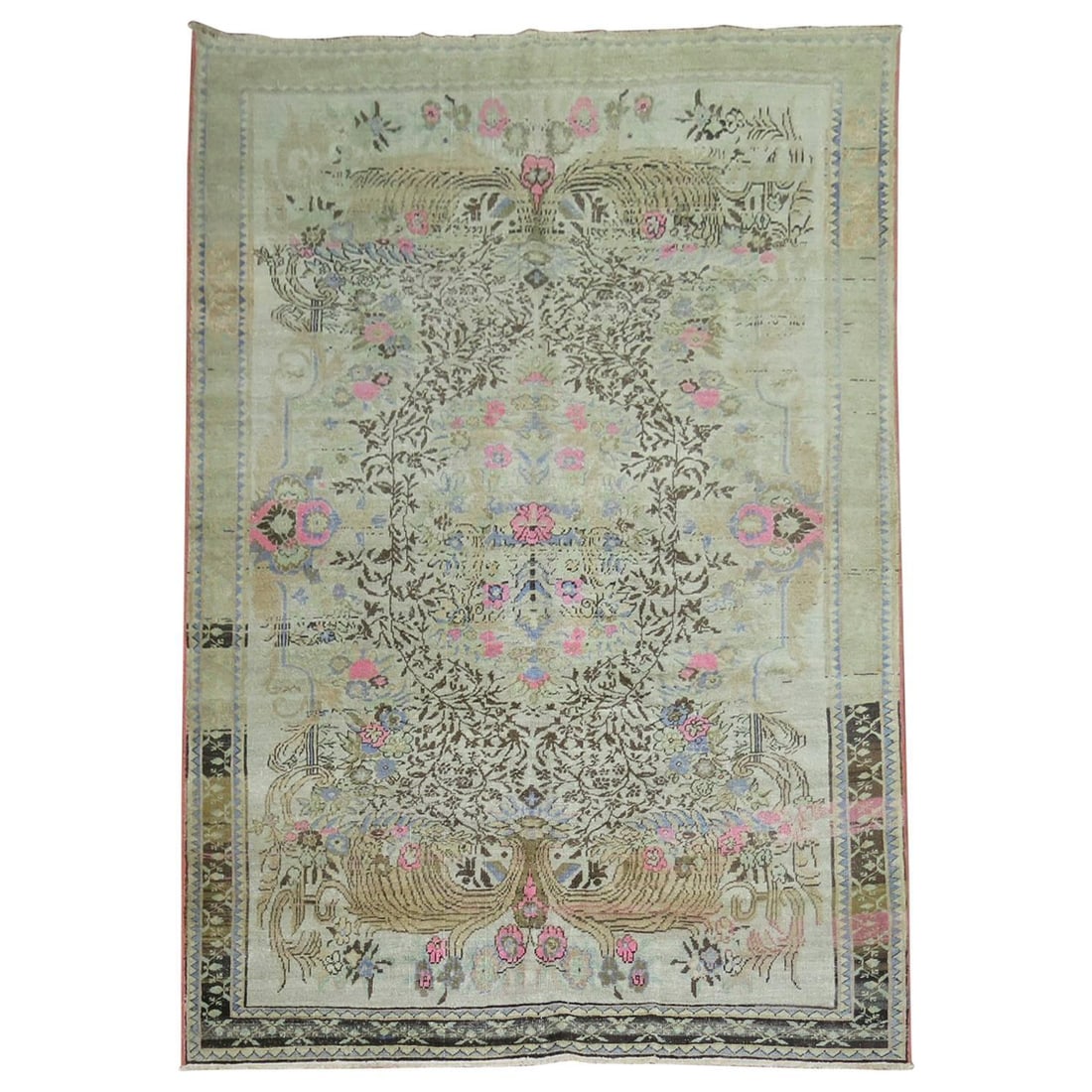 Hand Knotted Wool Turkish Anatolian Rug 84 x 115 in: Hand Knotted Wool Turkish Anatolian Rug 84 x 115 in This vintage Anatolian carpet from Turkey, crafted circa 1940, showcases an eclectic Outsider Art style. Hand-knotted from wool, it features bright 