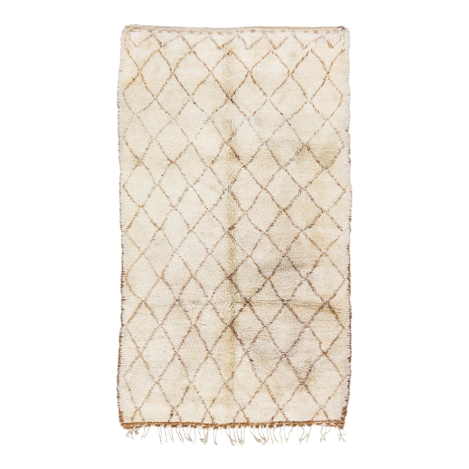 Beige Vintage Moroccan Hand-Knotted Wool Tribal Rug 6'10 x 11'8: Beige Vintage Moroccan Hand-Knotted Wool Tribal Rug 6'10 x 11'8 This stunning Vintage Moroccan style hand-knotted wool rug features a beautiful beige field adorned with an all-over geometric tribal de