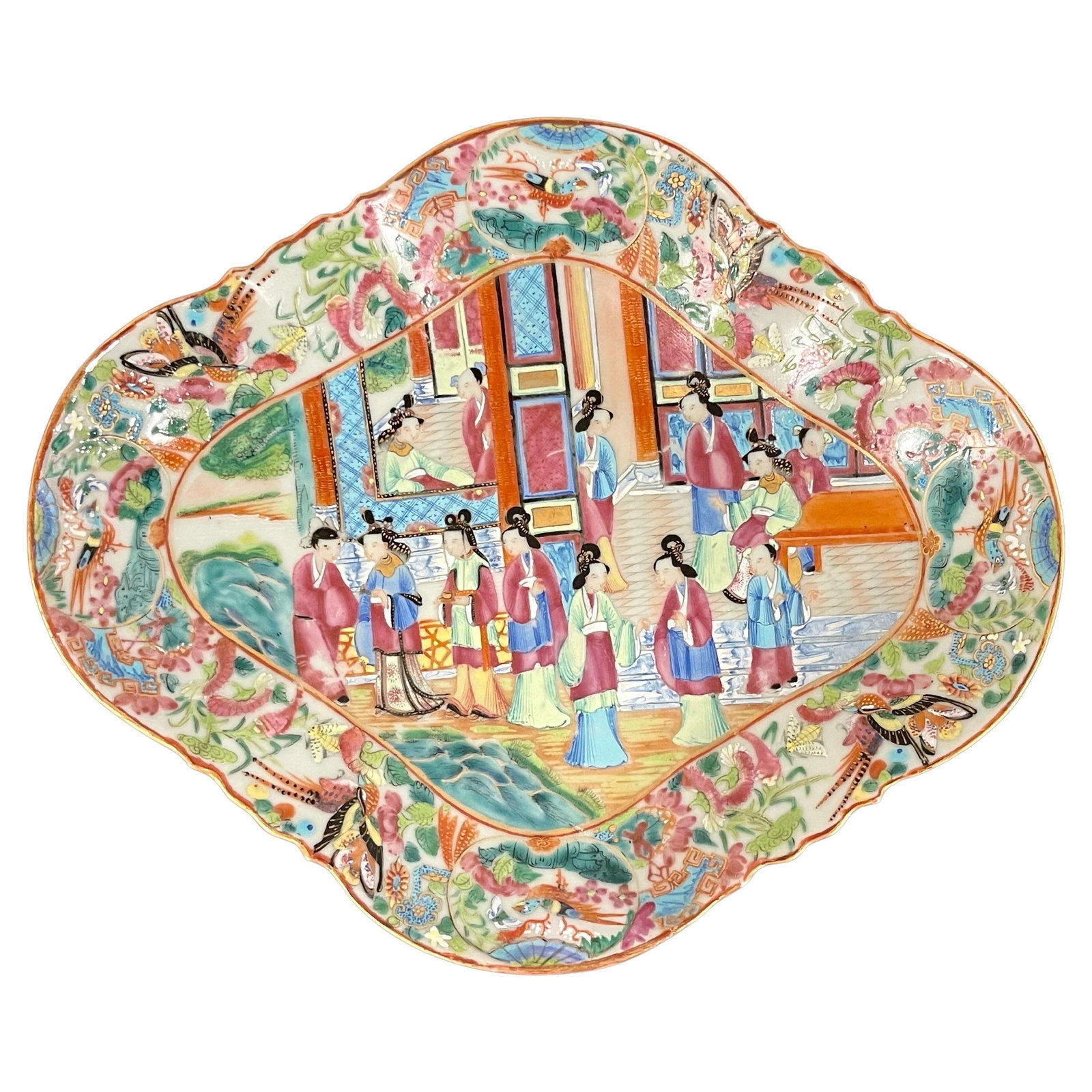 19th Century Chinese Export Quatrefoil Rose Mandarin Fruit Bowl (1 of 11)