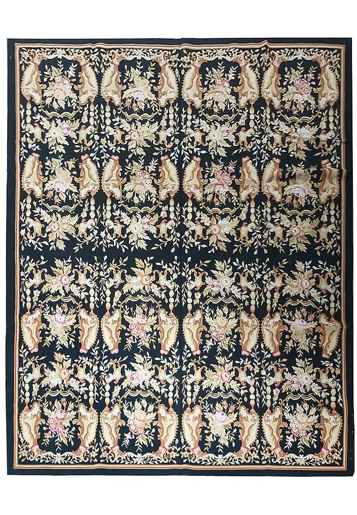 8x10 Black French Aubusson Flat Weave Area Rug Handmade: 8x10 Black French Aubusson Flat Weave Area Rug Handmade Free continental US Shipping Enhance your living space with this stunning 8 x 10 French Aubusson Flat Weave Rug in Black. Handwoven with meticul