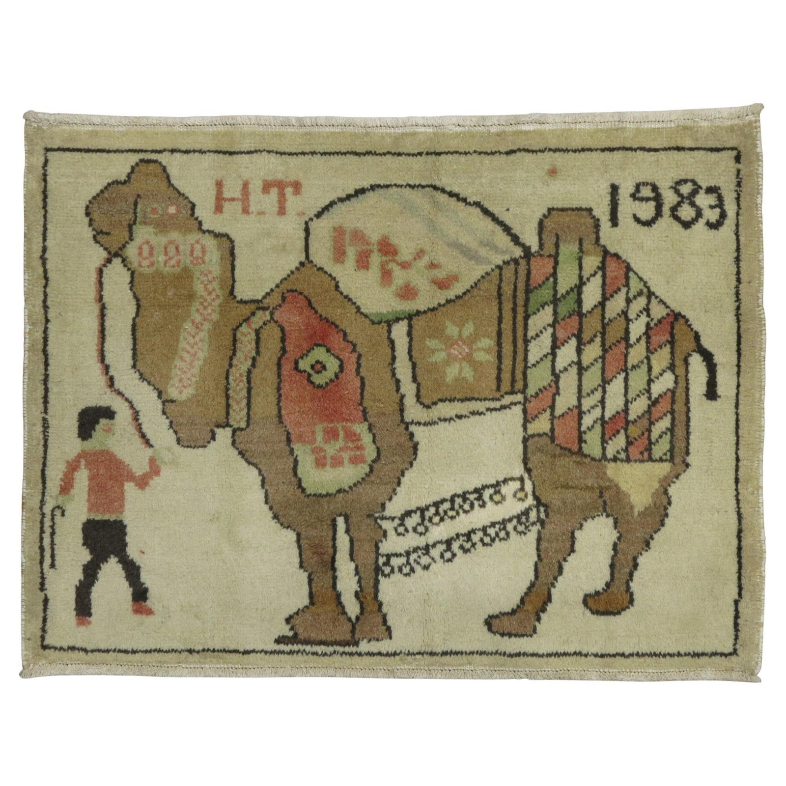 1983 Turkish Folk Art Hand-Knotted Camel Rug 26 x 36 (1 of 5)