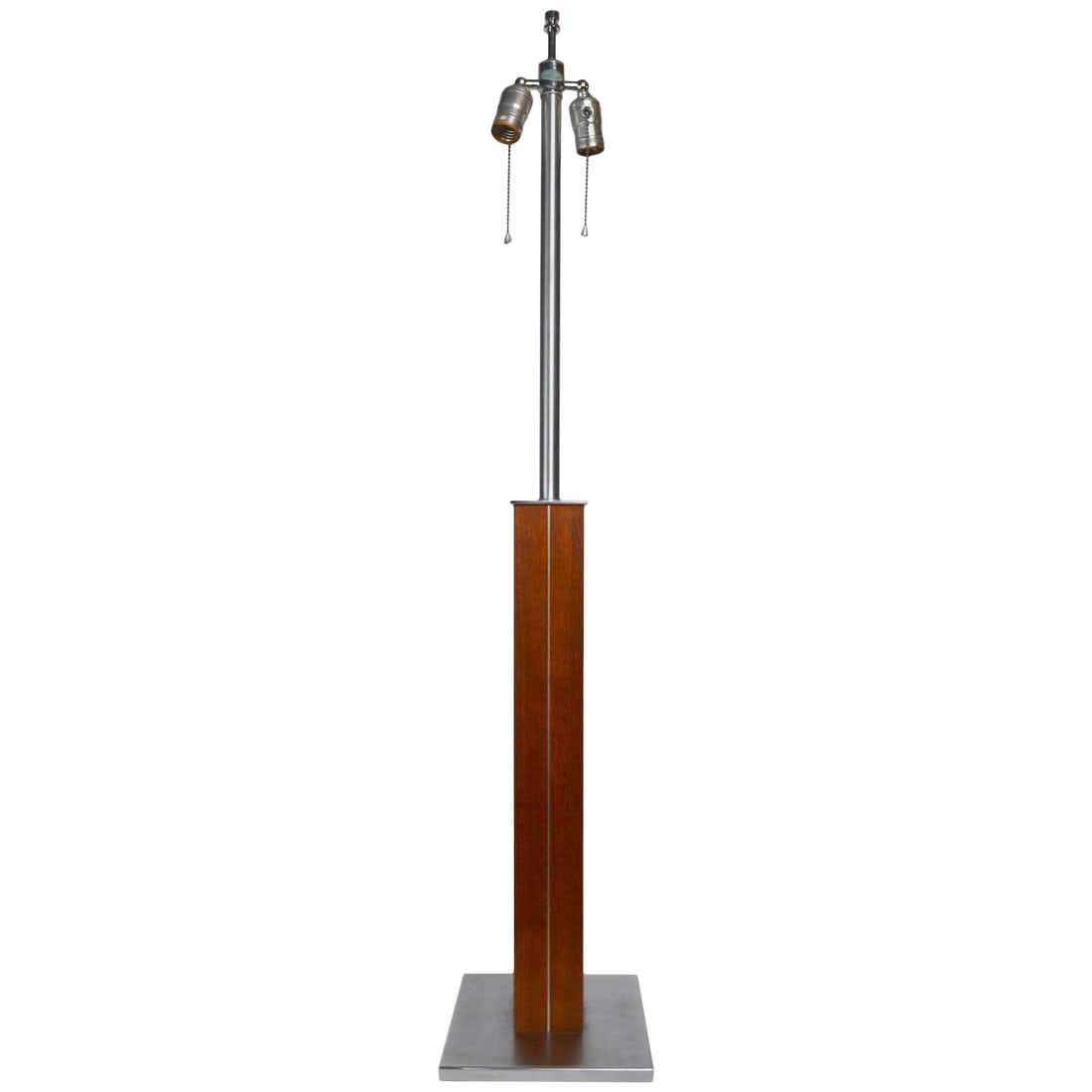 Nessen Modernist Teak Steel Table Lamp Signed 42in: Nessen Modernist Teak Steel Table Lamp Signed 42in This Nessen Teak and Steel Table Lamp is a classic modernist icon, featuring a solid teak vertical standard complemented by a brushed steel base. The