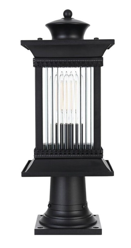 Black Iron Glass Outdoor Wall Lantern Collins 18.5 Inch (1 of 8)