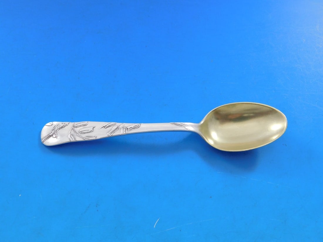 Lap Over Edge Acid Etched Sterling Coffee Spoon 4 3/4 Inch Seed Pods (1 of 7)