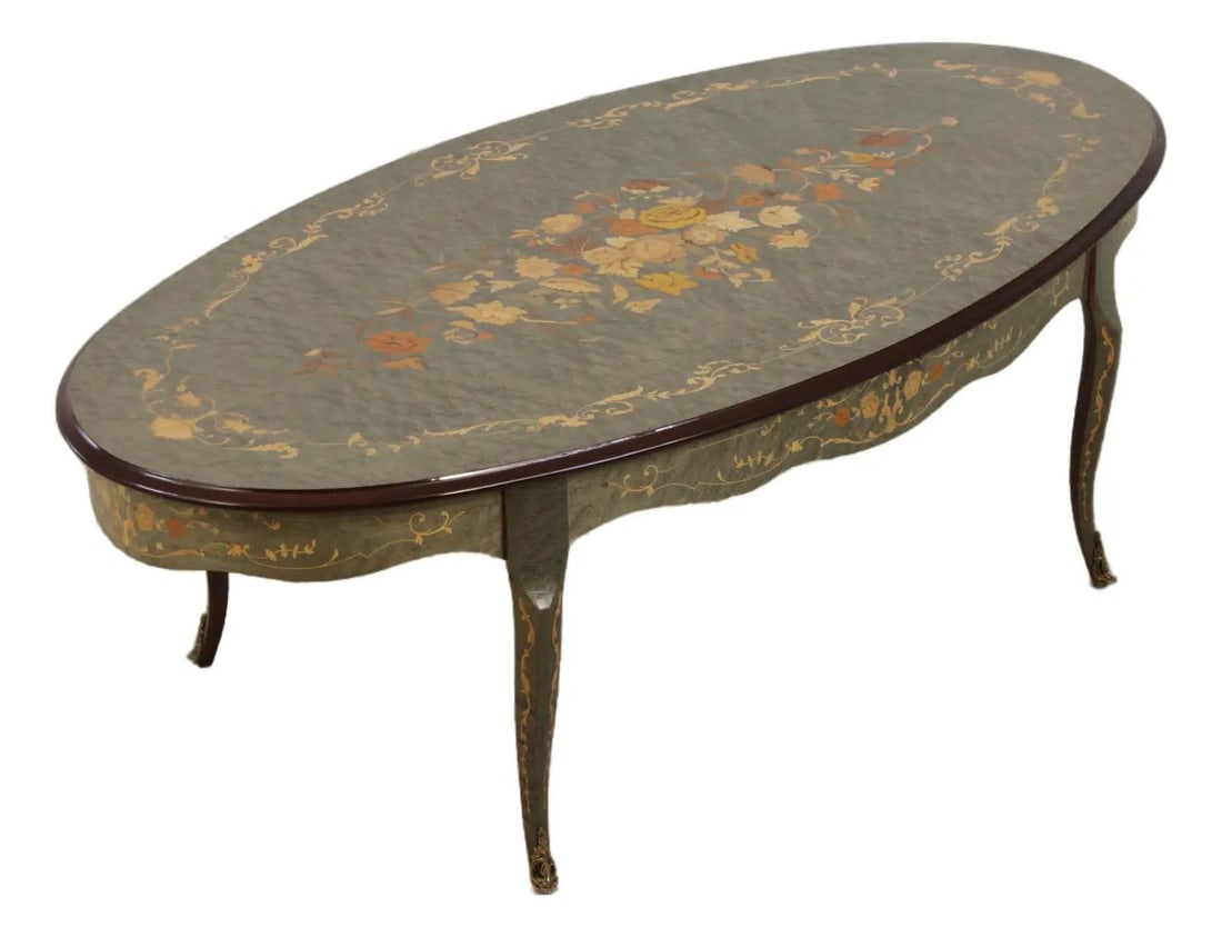Oval Italian Inlaid Coffee Table with Brass Ormolu (1 of 10)
