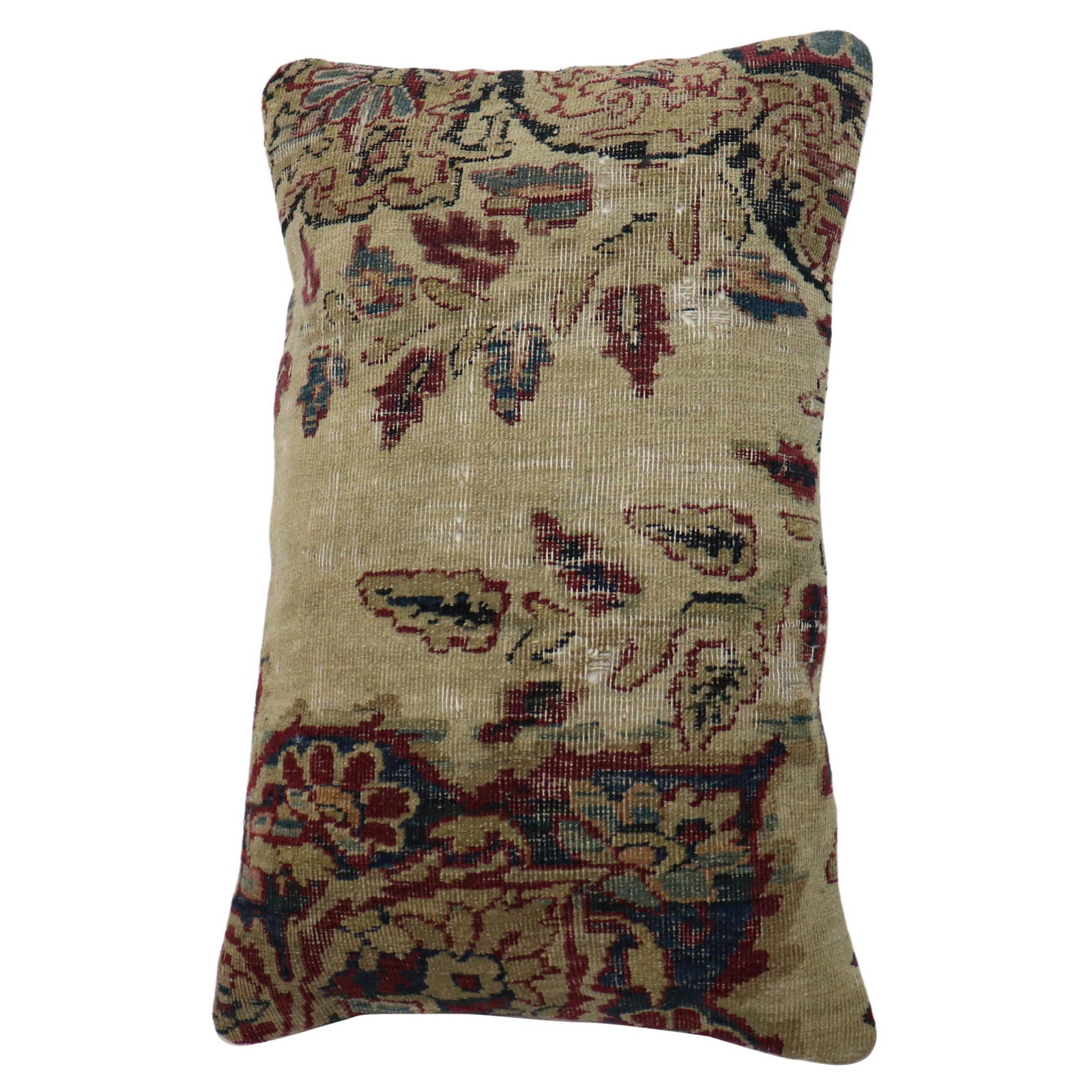 19th Century Persian Kerman Rug Pillow Tabriz Style Rose Khaki: 19th Century Persian Kerman Rug Pillow Tabriz Style Rose Khaki This exquisite pillow features a stunning design inspired by a 19th century Persian Kerman rug, showcasing a beautiful blend of rose and 