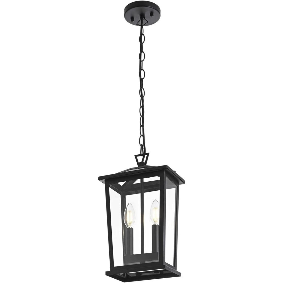 Berks Black Outdoor Pendant Light 2 Bulb Iron Glass: Berks Black Outdoor Pendant Light 2 Bulb Iron Glass This traditional-style outdoor chandelier light fixture is designed for exterior spaces such as porches, patios, walkways, balconies, and entryways.