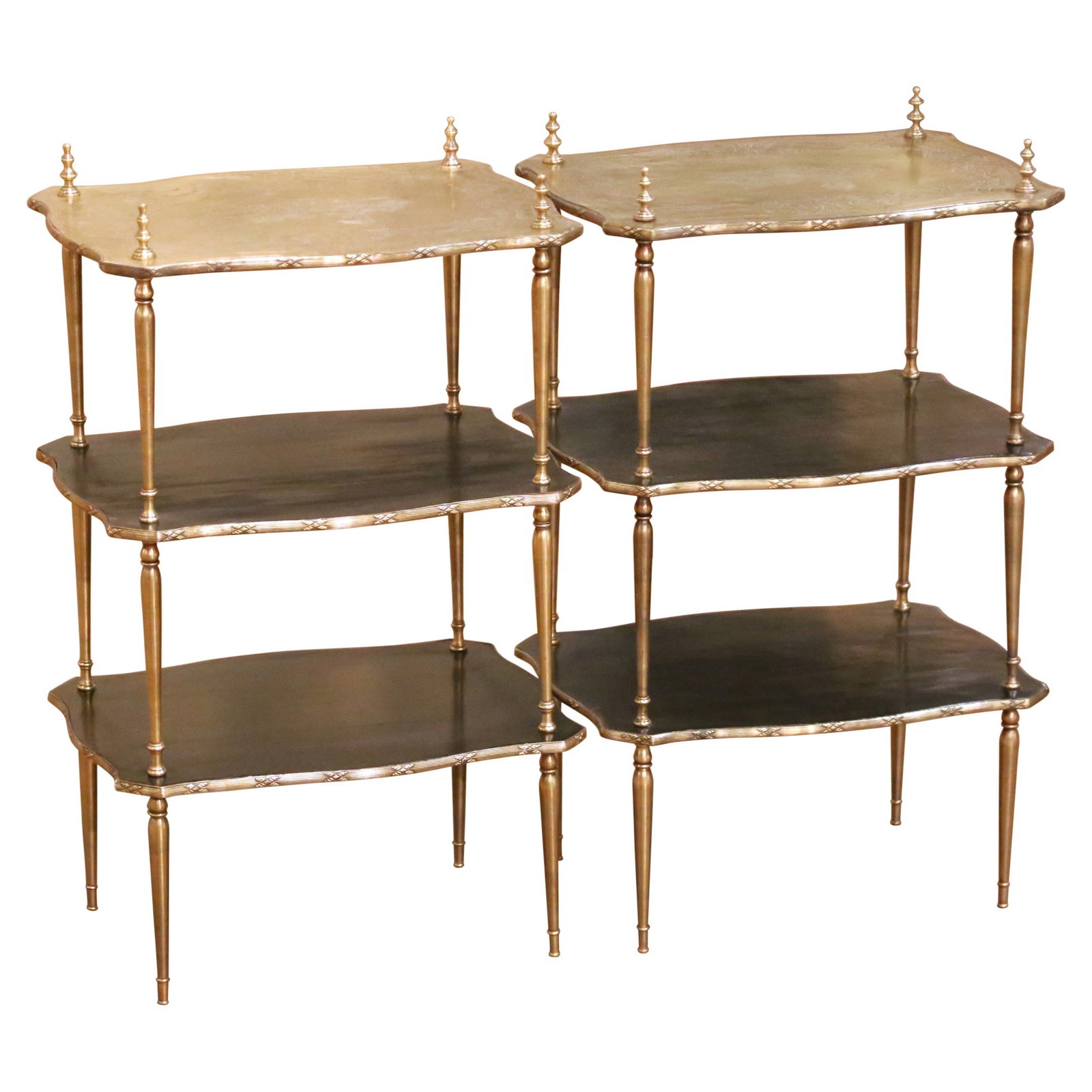 French Napoleon III Brass and Lacquered Three-Tier Side Tables Set of 2 (1 of 11)