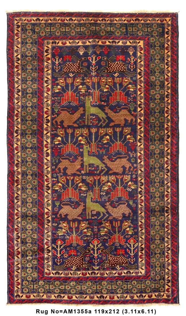 4' x 7' Afghan Wool Rug with Pocock Bird Motifs (1 of 8)