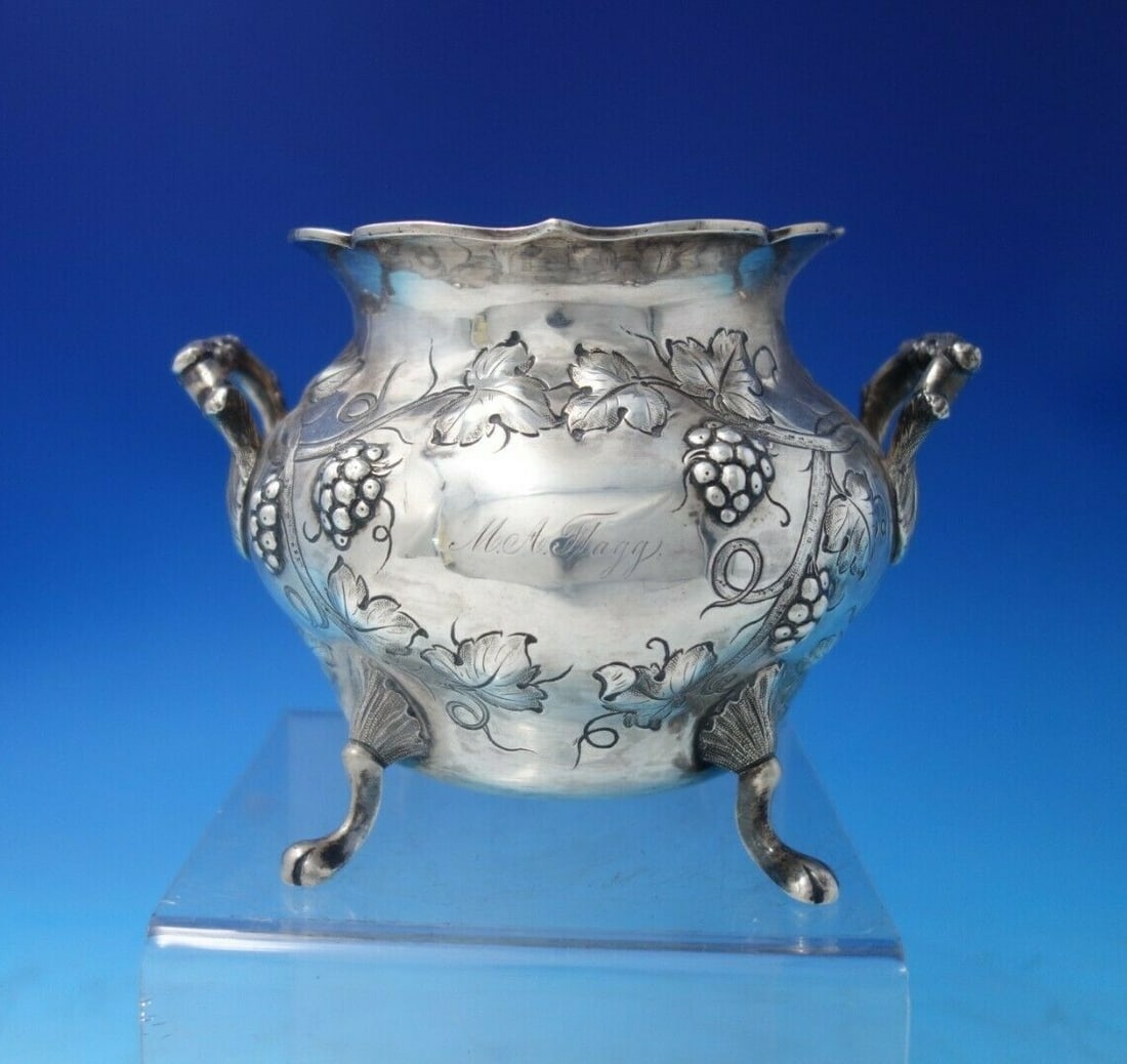 Palmer & Bachelders Coin Silver Waste Bowl Grape Leaf Design 1830s (1 of 8)