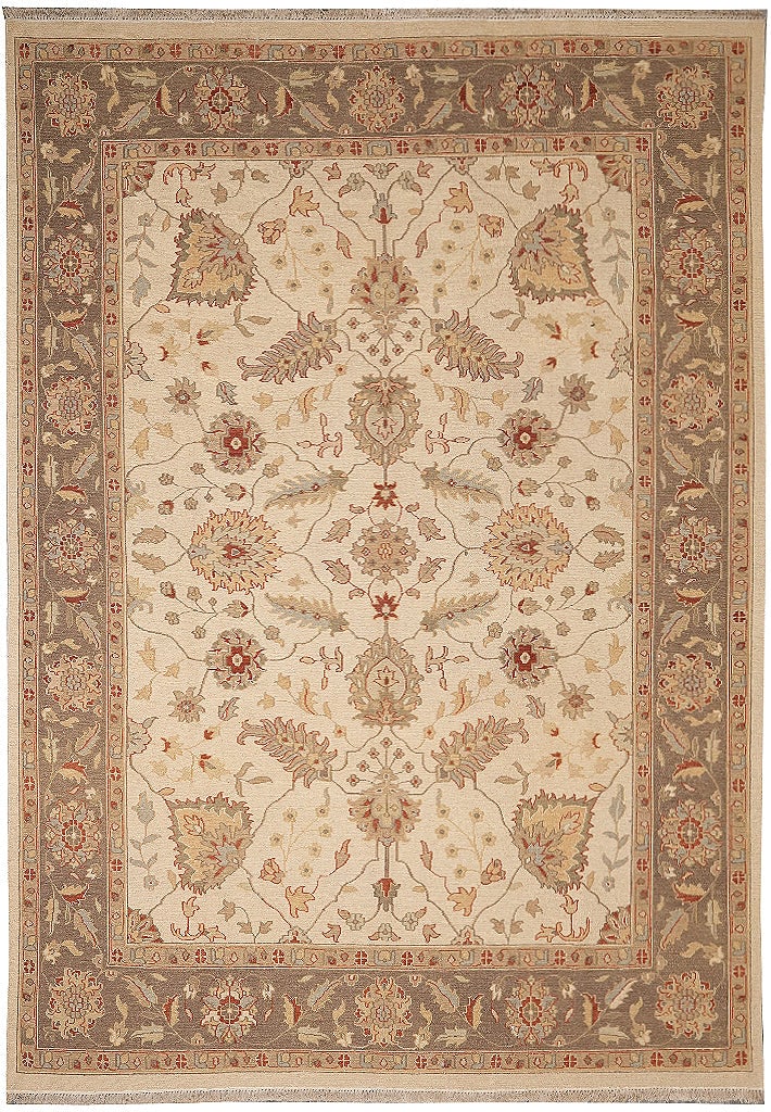 Agra Savaneri Aubusson Hand-Knotted Wool Rug 9 x 12 Neutral Floral India (1 of 12)