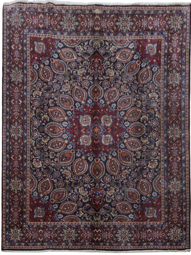 9.8 x 12.10 Persian Signed Wool Moud Rug by Sheik Safi: 9.8 x 12.10 Persian Signed Wool Moud Rug by Sheik Safi Free continental US Shipping Experience the elegance of Persian craftsmanship with this stunning handmade Moud rug, measuring 9' 8" x 12' 10". Th