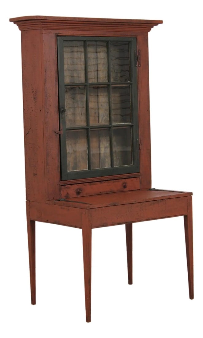 Primitive Red Painted Plantation Desk with Iron Hardware (1 of 10)