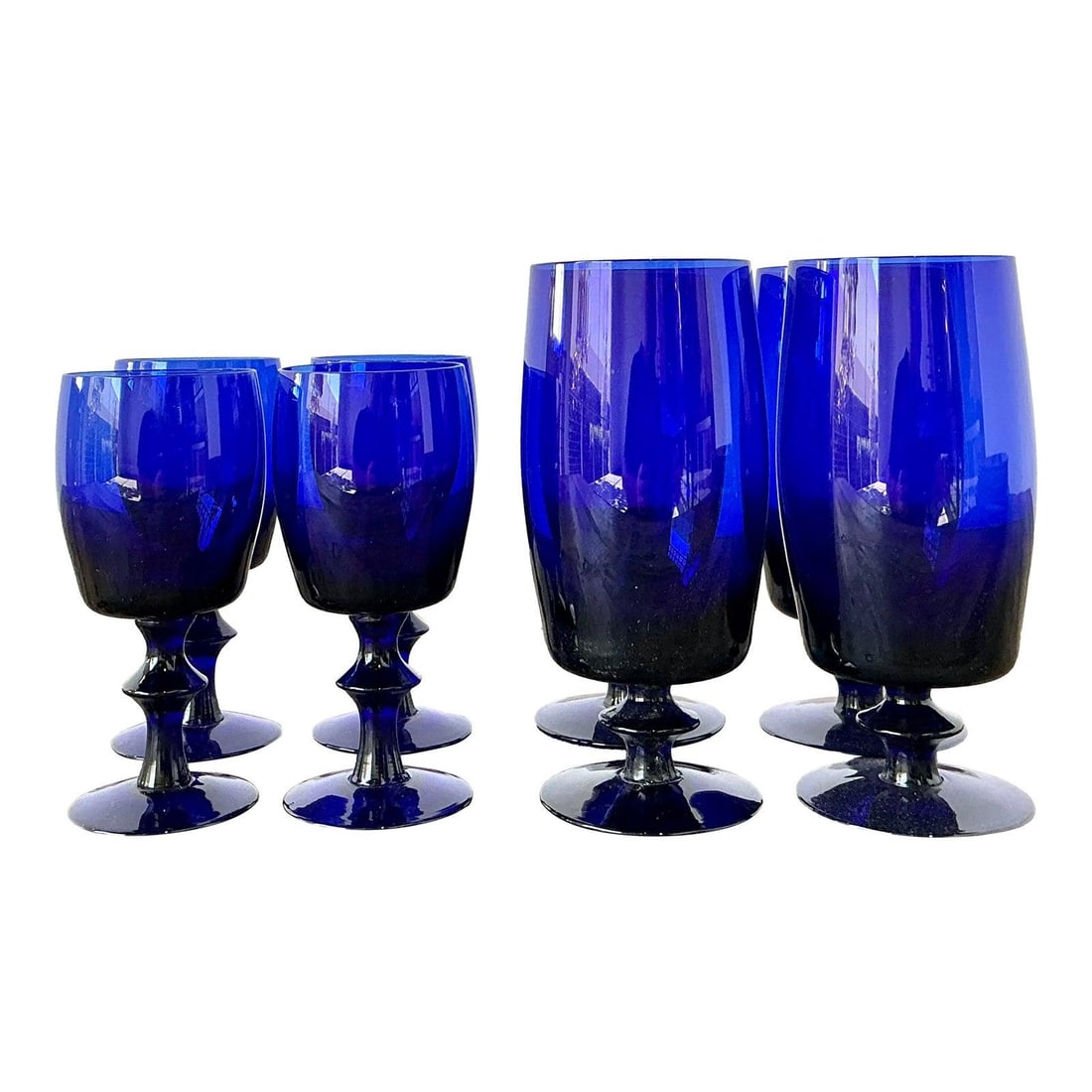 8 Vintage Cobalt Blue Glass Stemware Goblets Set of 8 (1 of 10)
