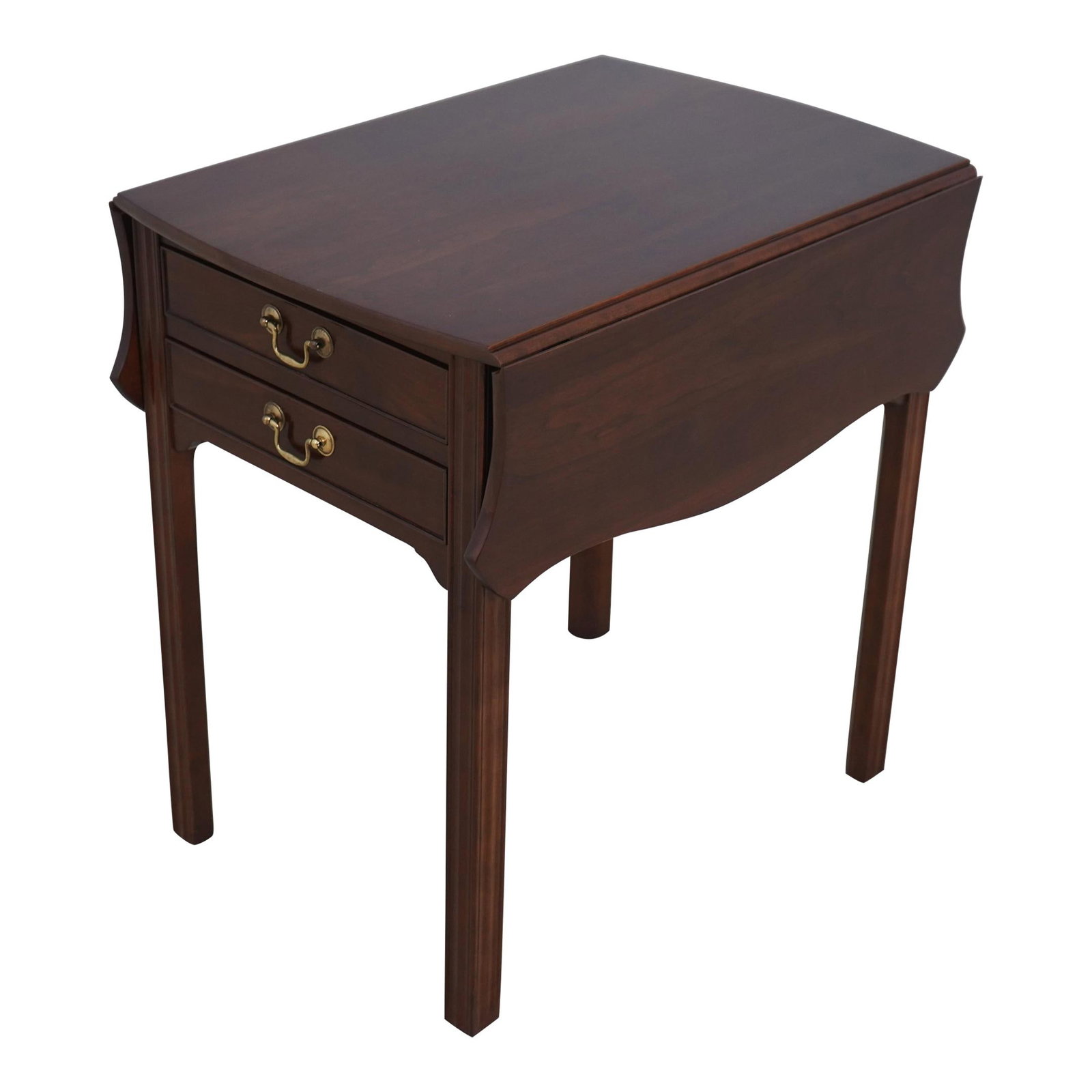 Stickley Chippendale Cherry Pembroke Table with 2 Drawers and Dropleaves: Stickley Chippendale Cherry Pembroke Table with 2 Drawers and Dropleaves This exquisite Stickley Chippendale Cherry 2 Drawer Pembroke Table, crafted around 1986, showcases the timeless elegance of tra