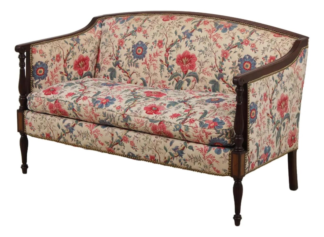 Mahogany Hickory Chair Sheraton Style Floral Loveseat (1 of 10)
