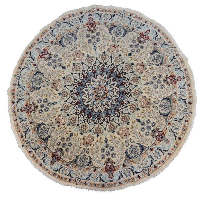 Round Nain Wool Silk Medallion Area Rug 5 ft (1 of 6)