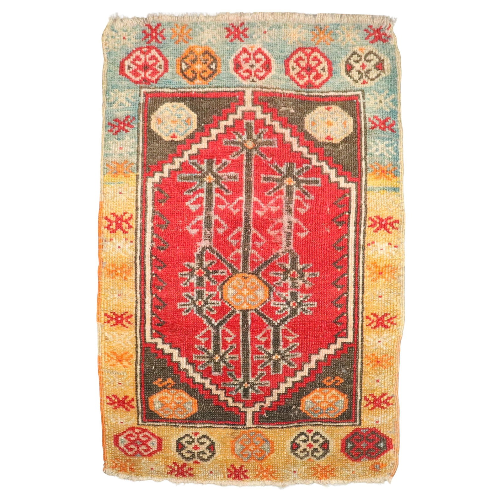 Colorful Antique Anatolian Turkish Small Tribal Rug 19 x 28 Hand-Knotted Wool: Colorful Antique Anatolian Turkish Small Tribal Rug 19 x 28 Hand-Knotted Wool Discover the beauty of this colorful antique Anatolian Turkish small tribal rug, a stunning piece from the early 20th cent