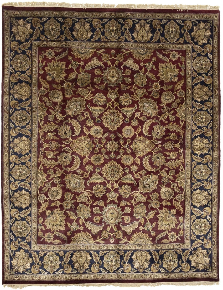 8x10 Wool Floral Hand-Knotted Indian Area Rug for Home Decor: 8x10 Wool Floral Hand-Knotted Indian Area Rug for Home Decor This handmade 8x10 area rug features a thick pile with a floral oriental design, crafted using traditional hand-knotting techniques. Made f