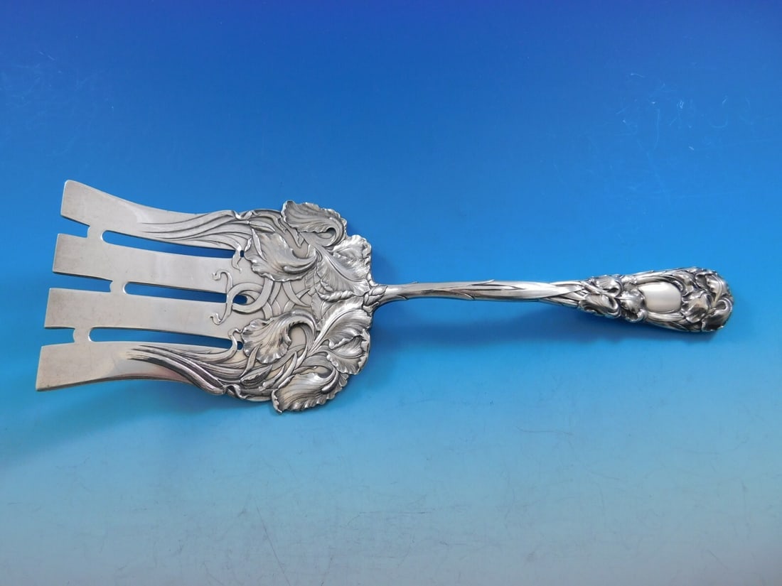 Durgin New Art Sterling Silver Asparagus Fork 10 1/4" Iris Pattern (1 of 5)