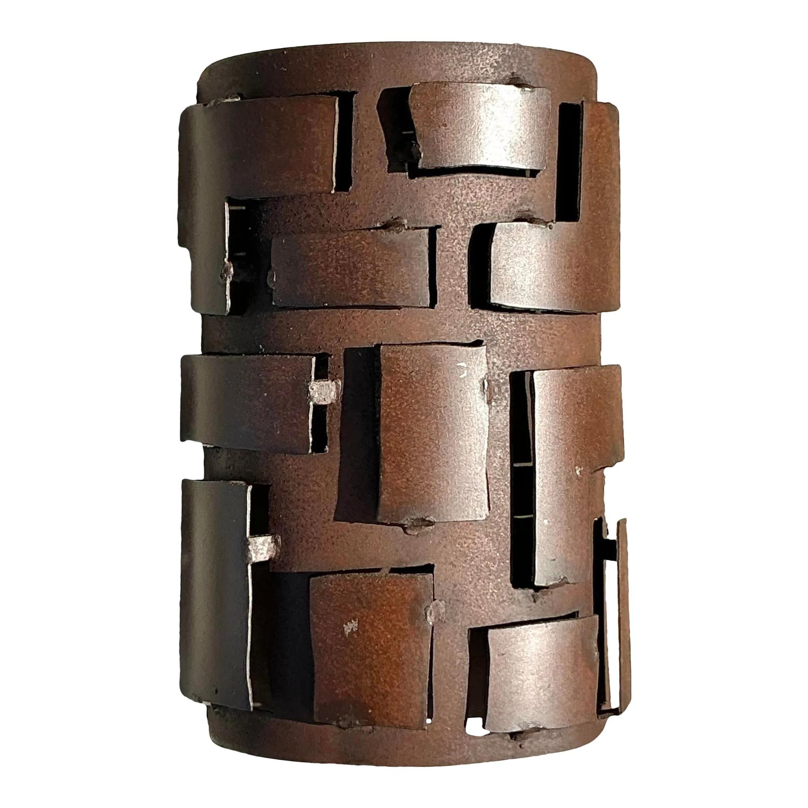 Vintage Boho French Brutalist Wall Sconce Cover Metal 15.75 inch: Vintage Boho French Brutalist Wall Sconce Cover Metal 15.75 inch Elevate your decor with this vintage boho French Brutalist wall sconce cover. Crafted from hand-forged metal, it showcases a textured d