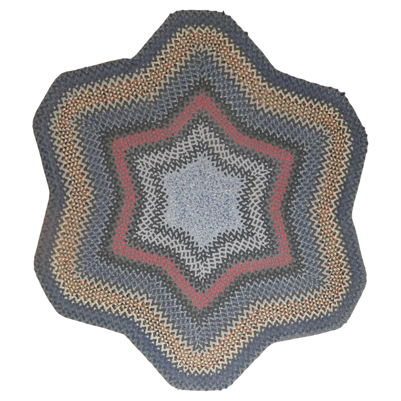 Small Folk Art Wool Braided Rug 52 x 62 Inch American 20th Century (1 of 8)