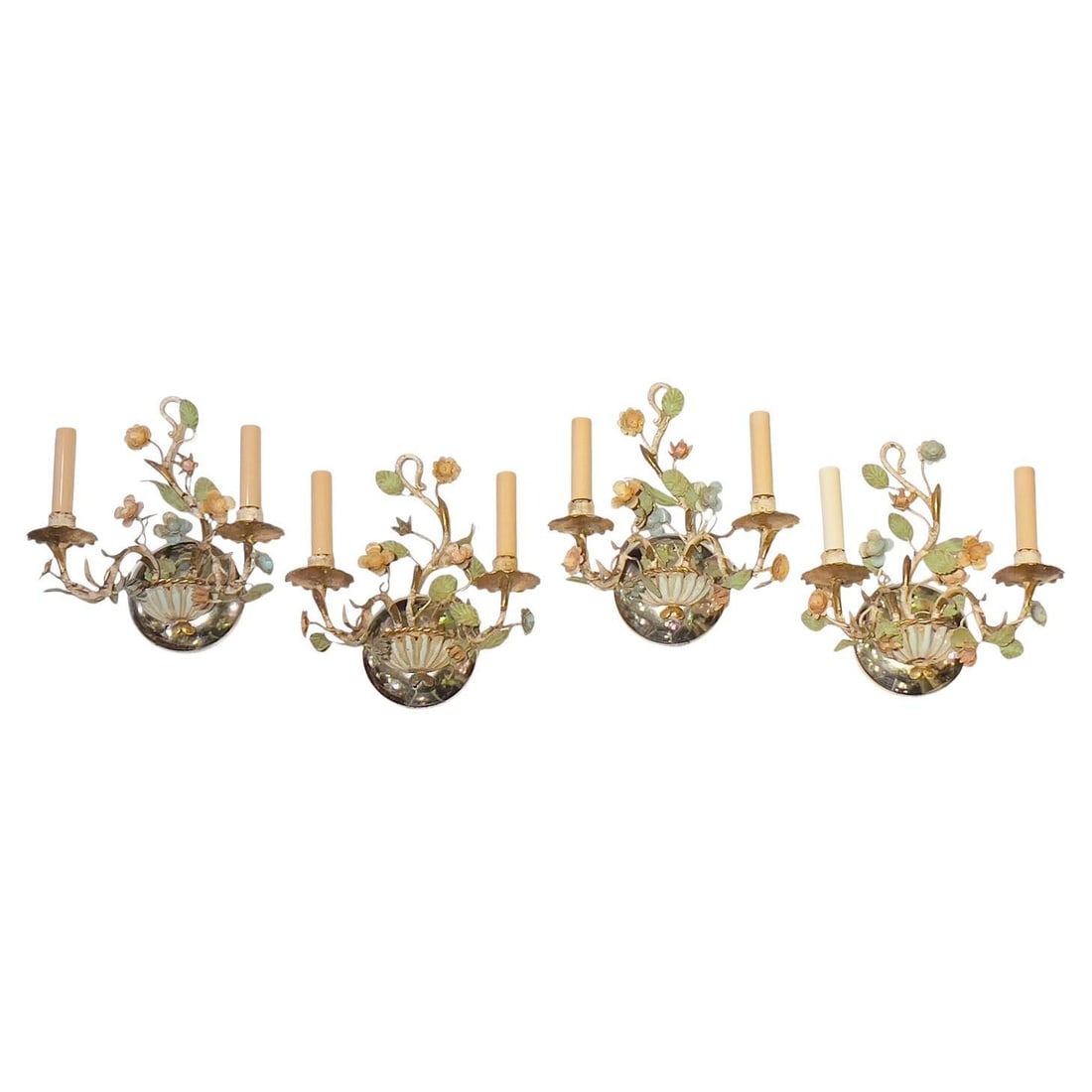Set of 4 Vintage French Belle Epoque Chrome Floral Wall Sconces (1 of 11)