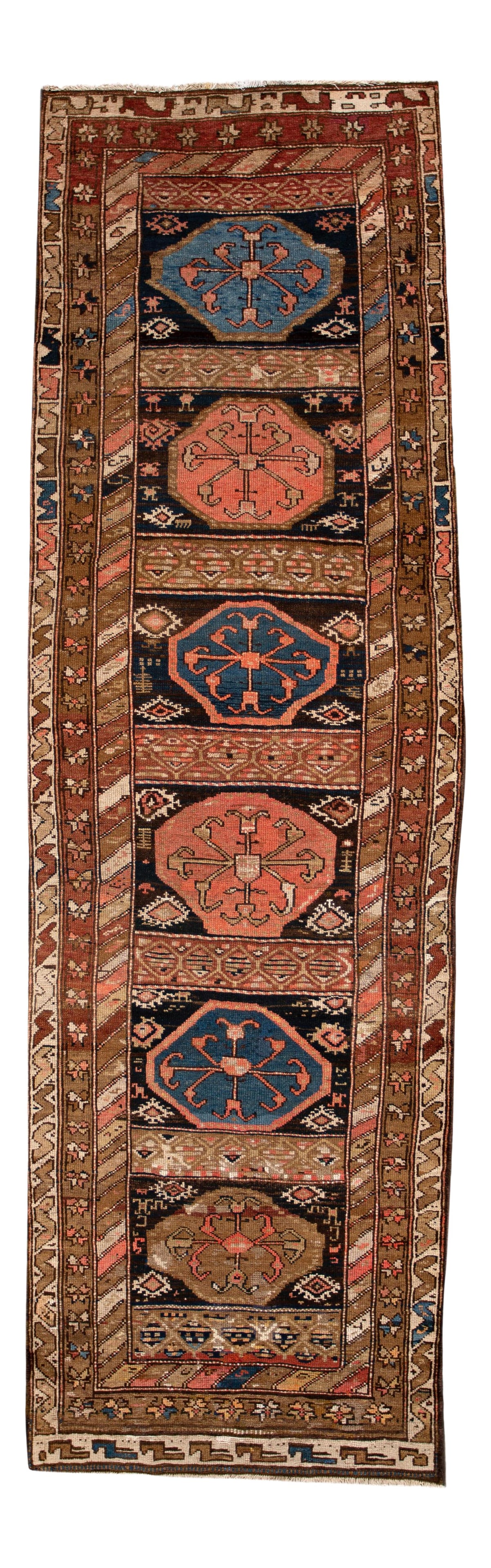 Antique Persian Kurd Wool Runner with Geometric Medallion 3'2 x 10'5: Antique Persian Kurd Wool Runner with Geometric Medallion 3'2 x 10'5 This exquisite antique Persian Kurd runner features a striking geometric medallion motif, showcasing fine details and vibrant color
