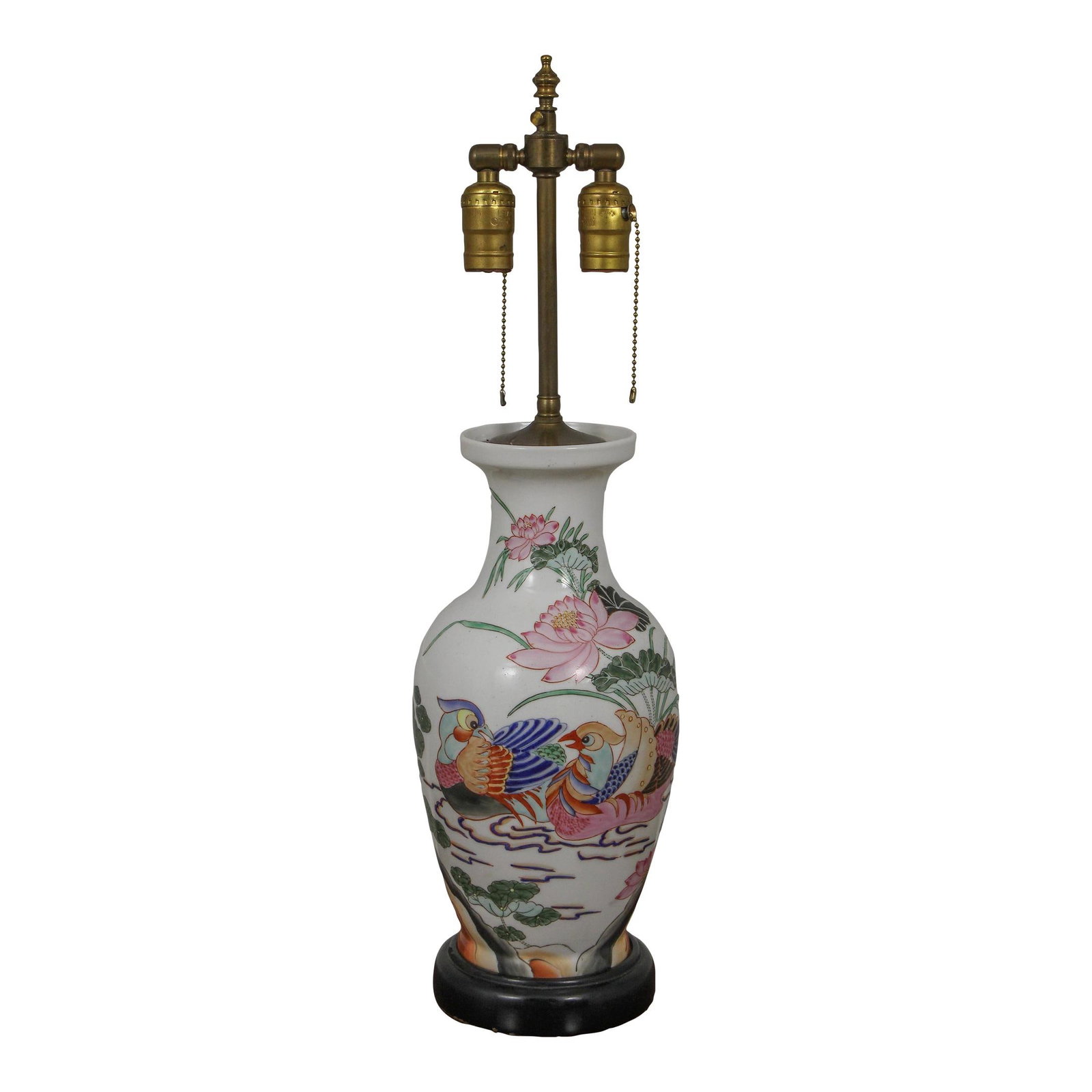 Oriental Style Porcelain Table Lamp with Wood Base 25 Inches (1 of 10)