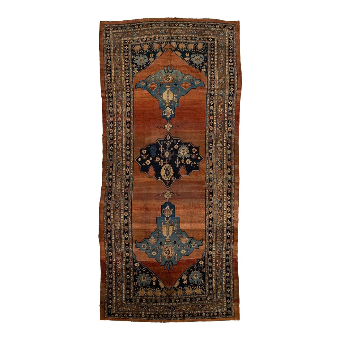 Antique Persian Bidjar Wool Rug 9'9 x 21'6 Rust Blue Handmade: Antique Persian Bidjar Wool Rug 9'9 x 21'6 Rust Blue Handmade This exquisite antique Persian Bidjar wool rug is a stunning statement piece that showcases charm and character. Crafted with great attent