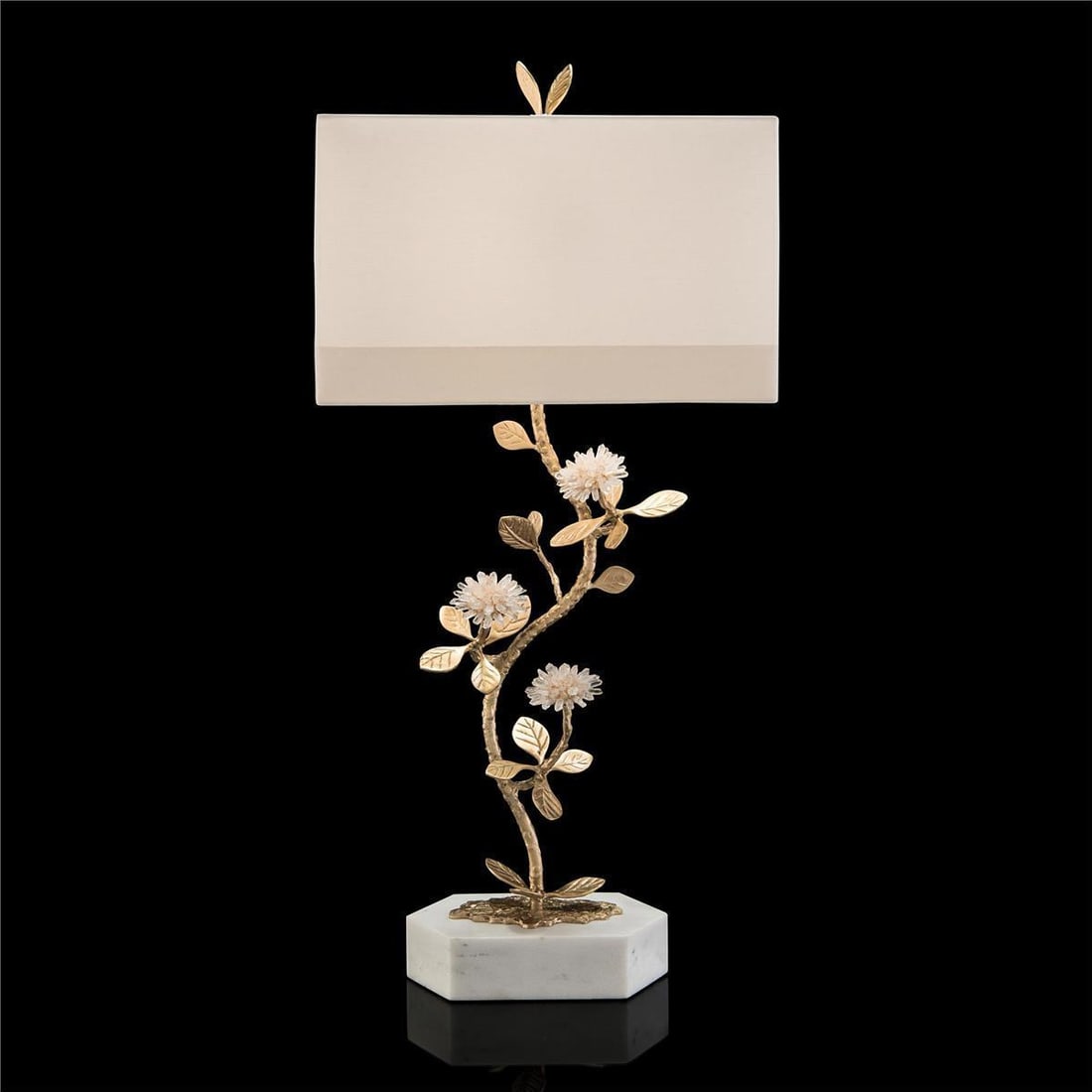 John-Richard Art Nouveau Antique Style Lamp with Quartz Flowers (1 of 1)