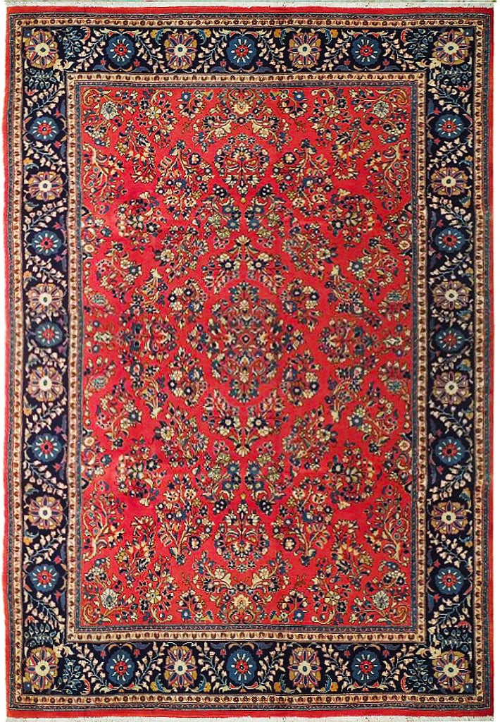 Handcrafted 7'3 Coral Persian Sarouk Rug with Traditional Design (1 of 6)