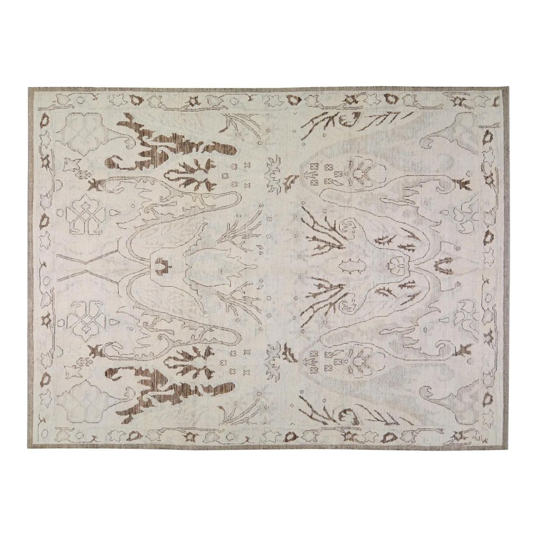 Handcrafted Wool Oushak Area Rug 9'4 x 12'6 Beige: Handcrafted Wool Oushak Area Rug 9'4 x 12'6 Beige This hand-knotted Oushak rug is crafted from wool using traditional rug-making techniques, blending timeless artistry with a modern design sensibility