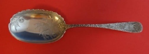 Whiting Antique Chased Sterling Silver Berry Spoon 9 3/4 Inch: Whiting Antique Chased Sterling Silver Berry Spoon 9 3/4 Inch This exquisite antique berry spoon, crafted by Whiting, features a stunning chased design in a bright-cut finish. Measuring 9 3/4 inches, 
