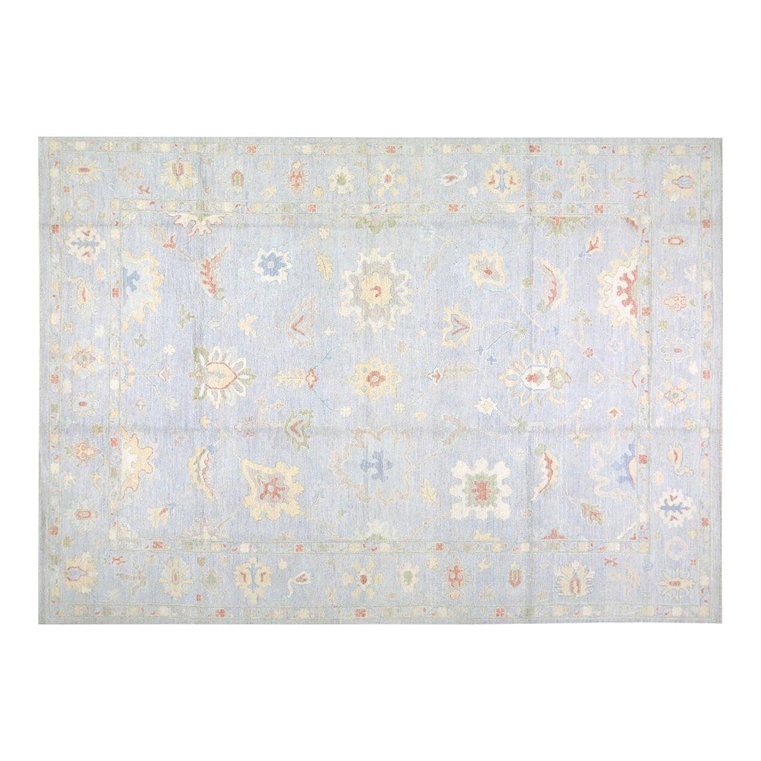 Stone Gray Wool Area Rug Hand Knotted Oushak 5'x7': Stone Gray Wool Area Rug Hand Knotted Oushak 5'x7' This Turkish Oushak rug is hand-knotted from wool using traditional techniques, blending timeless craftsmanship with a modern design. Its soft, textu