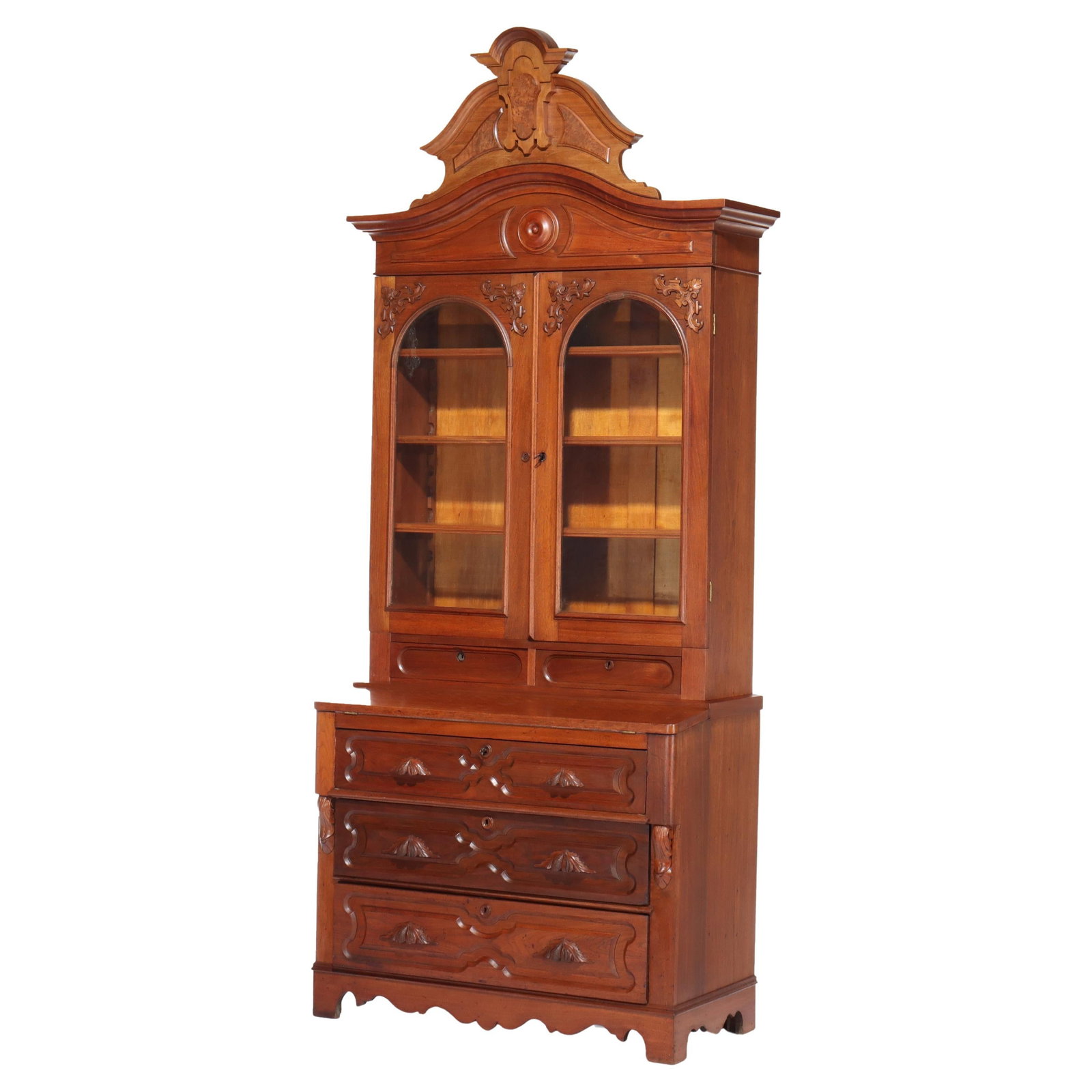 Renaissance Revival Victorian Carved Walnut Secretary with Bookcase c1890: Renaissance Revival Victorian Carved Walnut Secretary with Bookcase c1890 This exquisite Antique Renaissance Revival Victorian Secretary showcases the artistry of late 19th century craftsmanship, dati