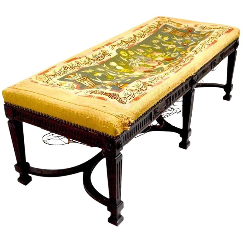 1920s Neoclassic Adam Federal Style Window Bench Tapestry Top: 1920s Neoclassic Adam Federal Style Window Bench Tapestry Top Discover this charming Neoclassic Adam (Federal) style window bench, which features a tapestry fabric top that shows signs of wear. While 