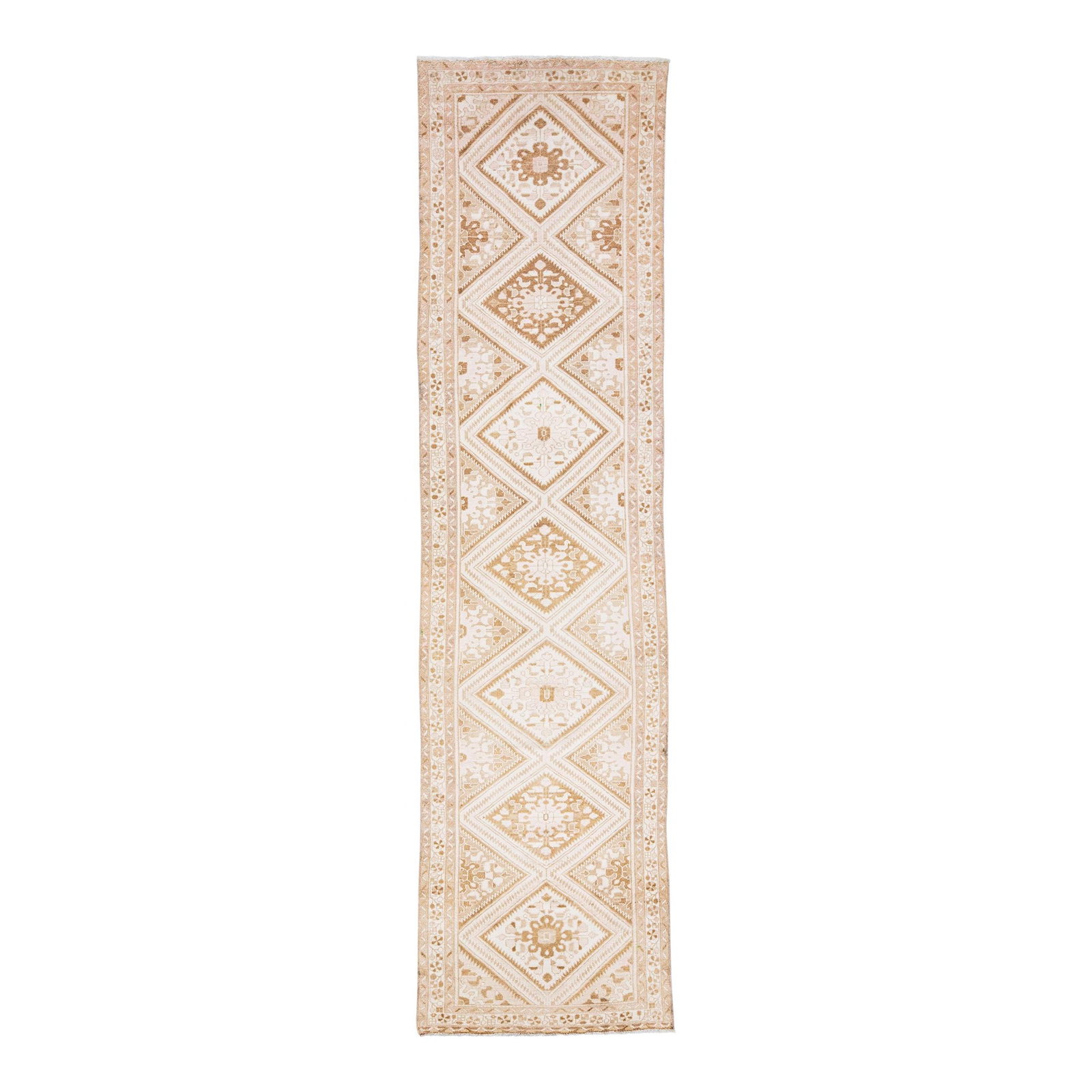 Vintage Persian Hamadan Beige Wool Runner 3'3 x 13'2 Handmade Tribal Design (1 of 9)
