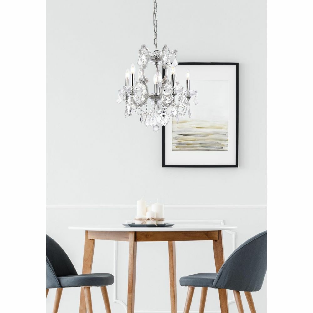 Maria Theresa Crystal Chrome Mini Chandelier 6 Light: Maria Theresa Crystal Chrome Mini Chandelier 6 Light This is a Maria Theresa 6-light crystal chandelier designed for indoor installation in dining rooms, kitchens, living rooms, bedrooms, hallways, fo