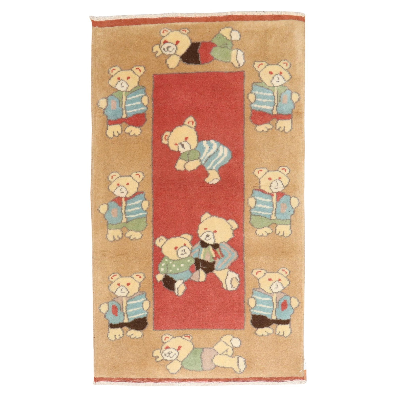 Unique Vintage Turkish Hand-Knotted Teddy Bear Wool Rug: Unique Vintage Turkish Hand-Knotted Teddy Bear Wool Rug Discover a charming vintage Turkish teddy bear rug that adds a playful touch to any room. This one-of-a-kind Konya rug features delightful teddy