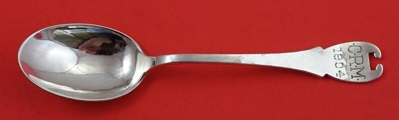 Shreve Fourteenth Century Sterling Silver Teaspoon Monogram CRM 1904 6": Shreve Fourteenth Century Sterling Silver Teaspoon Monogram CRM 1904 6" This exquisite teaspoon from the Fourteenth Century pattern by Shreve is crafted from high-quality sterling silver. Measuring 6 
