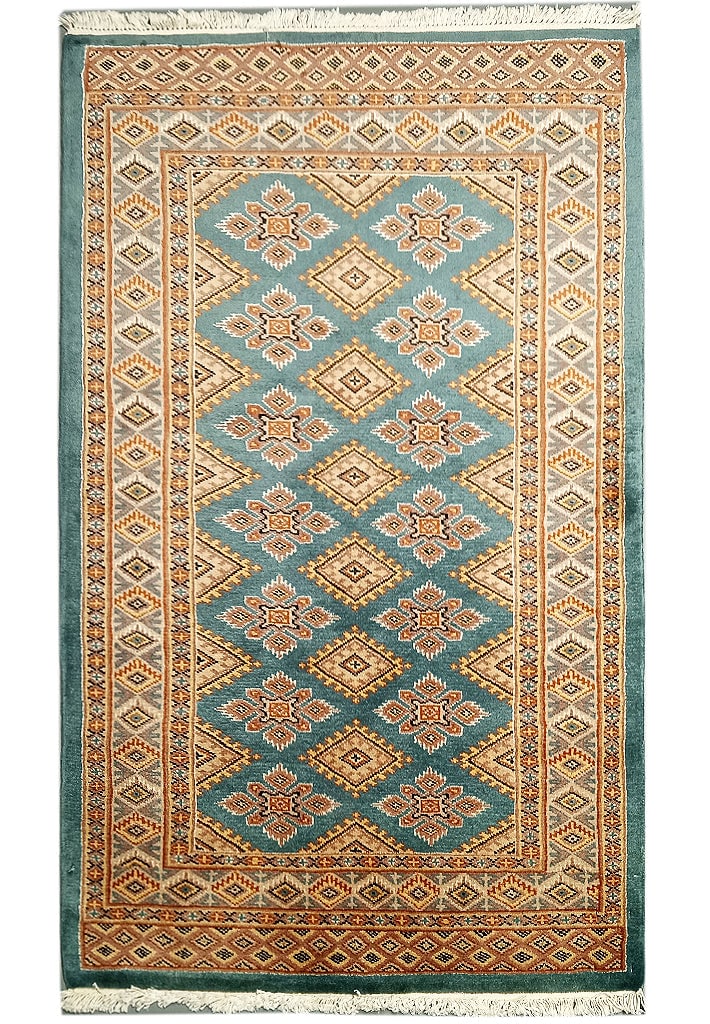 2.7 x 4.1 Blue Hand-Knotted Bokhara Jaldar Area Rug: 2.7 x 4.1 Blue Hand-Knotted Bokhara Jaldar Area Rug Free continental US Shipping Transform your living space with this stunning 2.7 x 4.1 Blue Jaldar Hand-knotted Bokhara Area Rug. Crafted with meticu