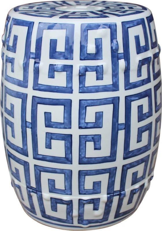 Handcrafted Greek Key Garden Stool in Blue Porcelain (1 of 1)