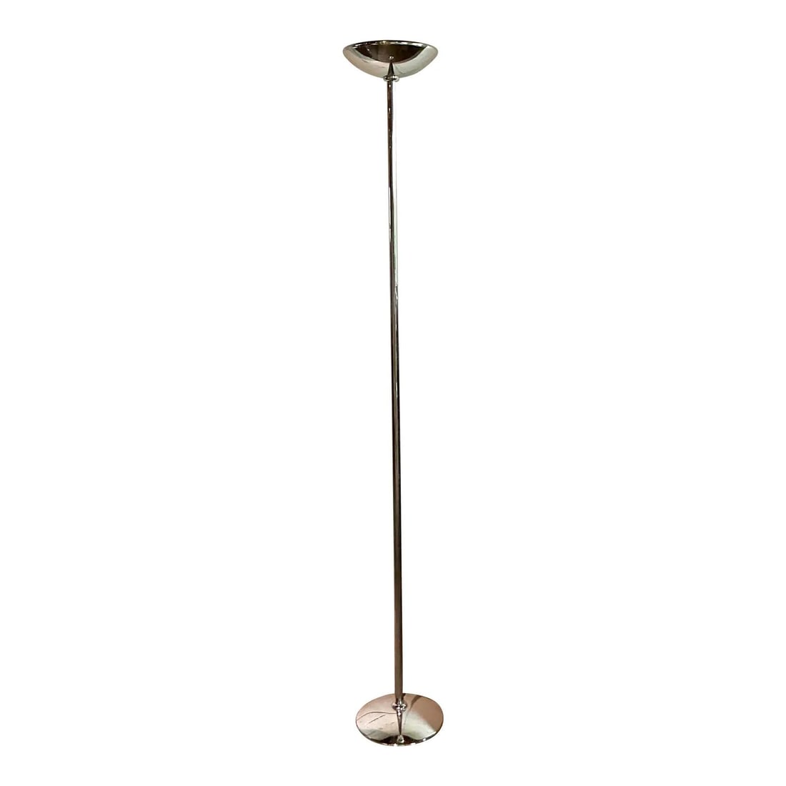 Vintage Chrome Torchiere Floor Lamp 73 High Minimalist Design: Vintage Chrome Torchiere Floor Lamp 73 High Minimalist Design Enhance your space with this striking Vintage Boho Polished Chrome Halogen Floor Lamp, embodying the sleek, sculptural minimalism of the P